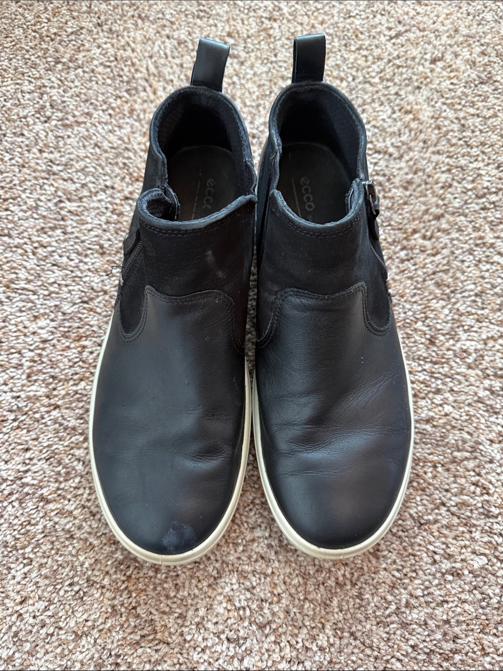 Ecco Black Leather Ankle Booties with White Sole